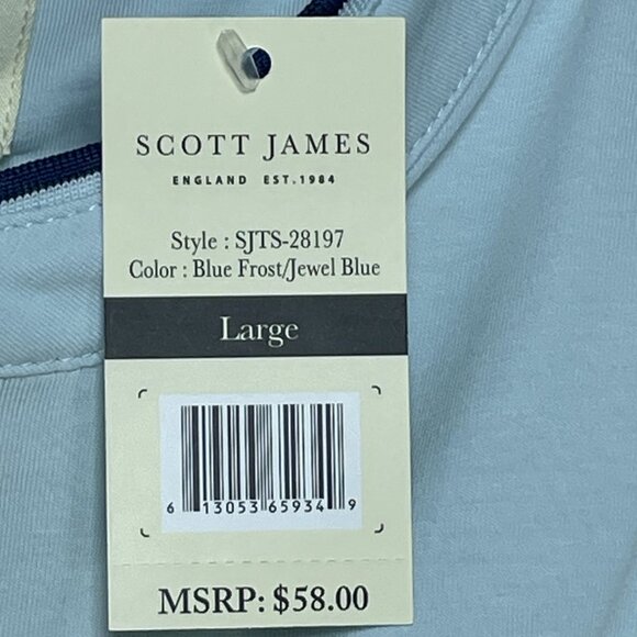 Scott James Shirt Men's Large Blue Short Sleeve Band Collar Buttons - Picture 7 of 8